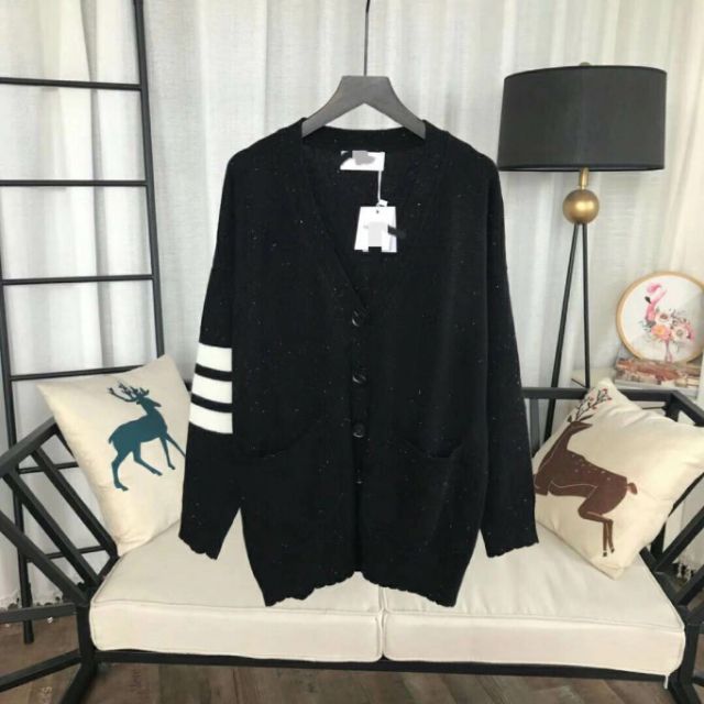 正韓韓國 單袖條紋學院風雪花針織長袖外套 黑色 CICIGO現貨 女生針織外套 1