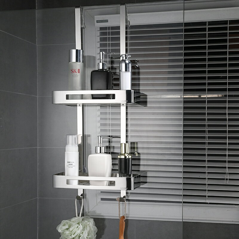 淋浴房置物架浴室壁掛掛籃免打孔衛生間收納掛架門背式304不銹鋼