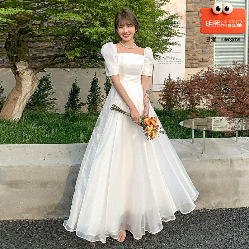 【小個子超仙】輕婚紗 新娘婚紗 旅拍婚紗 法式婚紗 森系婚紗 白色晚禮服 在逃公主風 可拆卸拖尾 2025新款 戶外婚禮旅拍