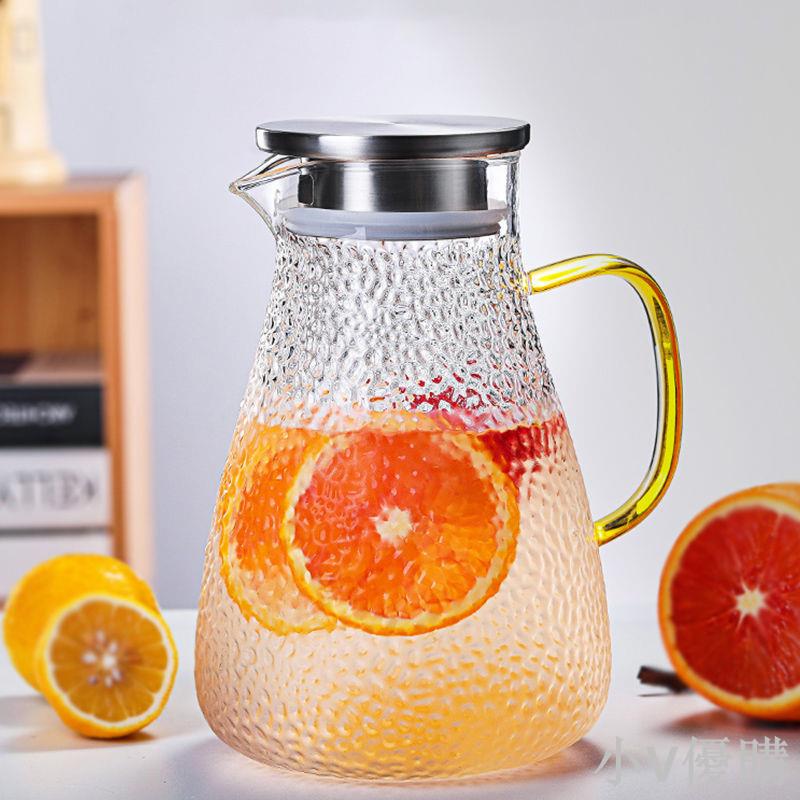 冷水壺耐高溫錘紋涼水杯套裝透明家用玻璃涼白開水杯大容量涼水壺