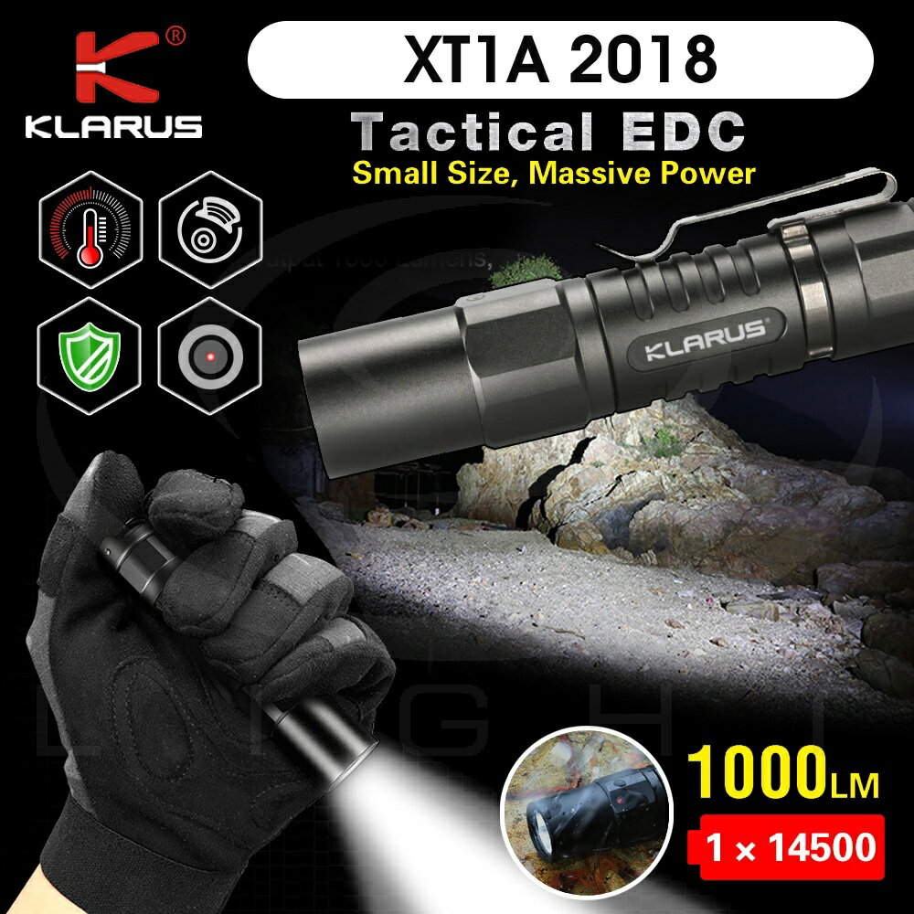 【錸特光電】KLARUS XT1A 1000流明 戰術輕巧EDC手電筒 一鍵爆閃 AA/14500通用 有抱夾 電量提示
