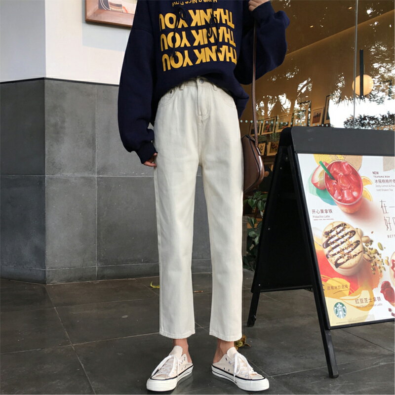 高腰牛仔褲女寬松新款時尚洋氣九分褲子女顯瘦百搭韓版直筒褲1入
