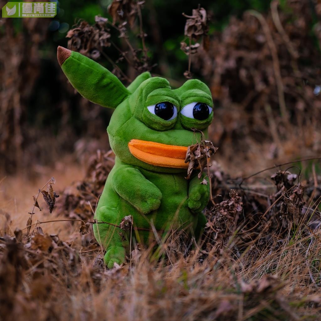 28cm 卡哇伊口袋妖怪毛絨皮卡丘毛絨玩具角色扮演悲傷的青蛙 Pepe 動漫動物青蛙娃娃房間裝飾軟枕頭萬聖節