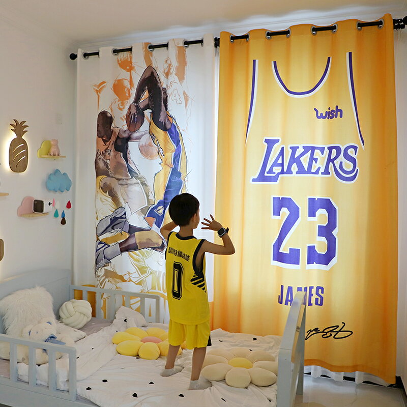 定製nba科比籃球C羅梅西足球主題男孩臥室兒童房窗簾遮光布免打孔