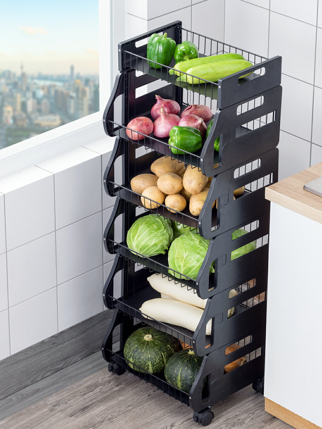 廚房置物架落地多層可移動小推車蔬菜籃收納儲物架子用品家用大全