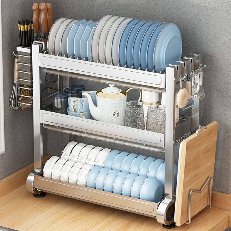不銹鋼碗架家用臺面廚房置物架放刀具筷子菜板碗碟瀝水收納盒柜子