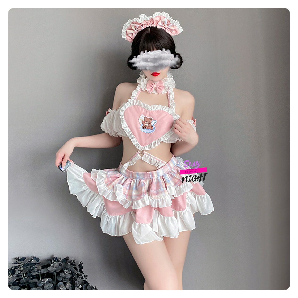 《H7121》萌Q女僕愛心連身露臀裙套裝