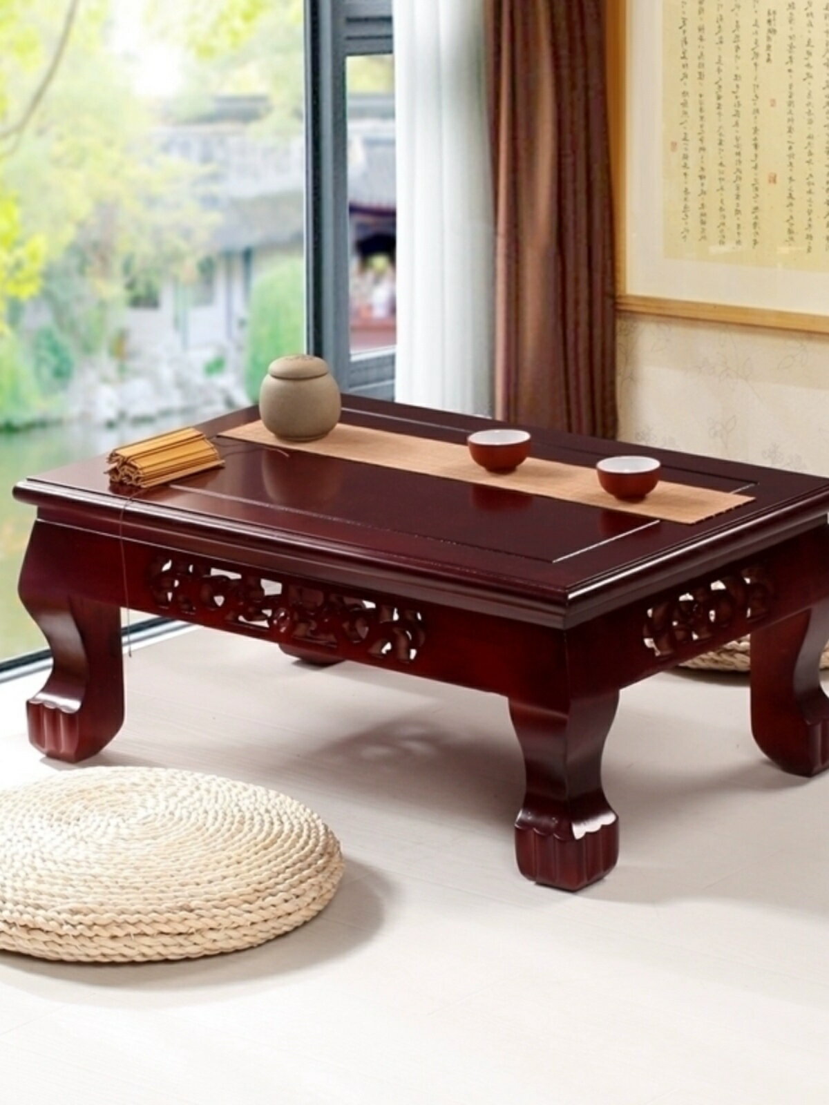 實木雕花飄窗桌歐式榻榻米茶幾現代簡約炕桌和室幾楊地台矮桌 幸福驛站