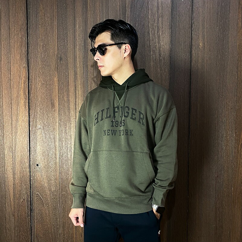 美國百分百【全新真品】Tommy Hilfiger 連帽上衣 棉質 刷毛 TH 帽T 長袖 上衣 logo 墨綠 CX05