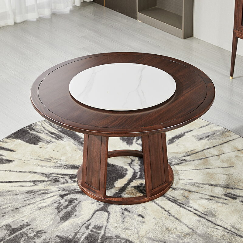 餐桌 椅組合 實木 圓形桌子一桌六椅餐廳大戶型別墅家具