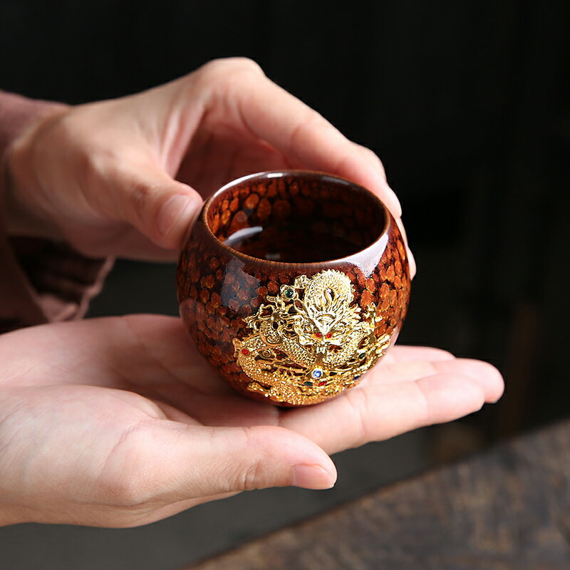 鑲銀手工建盞品茗杯創意陶瓷家用功夫茶具茶杯主人杯大號單杯