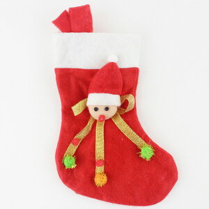 小聖誕襪 白邊金緞帶立體玩偶聖誕襪(小型)/一袋10個入(促30) 聖誕節聖誕襪-出清商品-