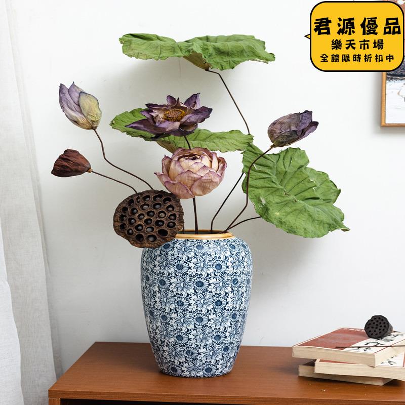 仿真花 人造花 永生乾花花束天然荷花蓮蓬荷葉高級感真花桌面客廳禪意風擺件君源優品