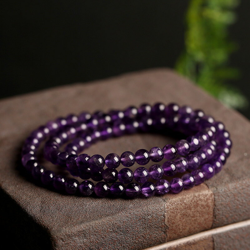 天然紫水晶手鏈繞三圈 烏拉圭紫水晶多圈手飾品串珠成品水晶 批發