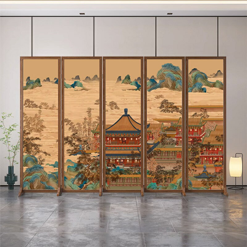 新中式屏風隔斷客廳入戶門實木移動臥室遮擋家用水墨山水折疊折屏/屏風/擋風屏/隔斷屏/遮擋屏/折疊屏/玄關屏風/客廳屏風