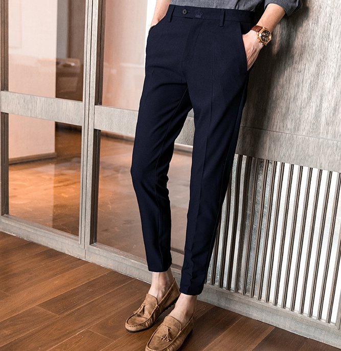 FINDSENSE H1 2018 夏季 新款 男 日本 純色 商務休閒 舒適透氣 修身 九分褲 小腳 西裝褲