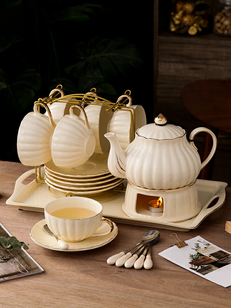 水果茶壺茶杯套裝簡約加熱陶瓷玻璃蠟燭英式下午花茶具結婚送禮