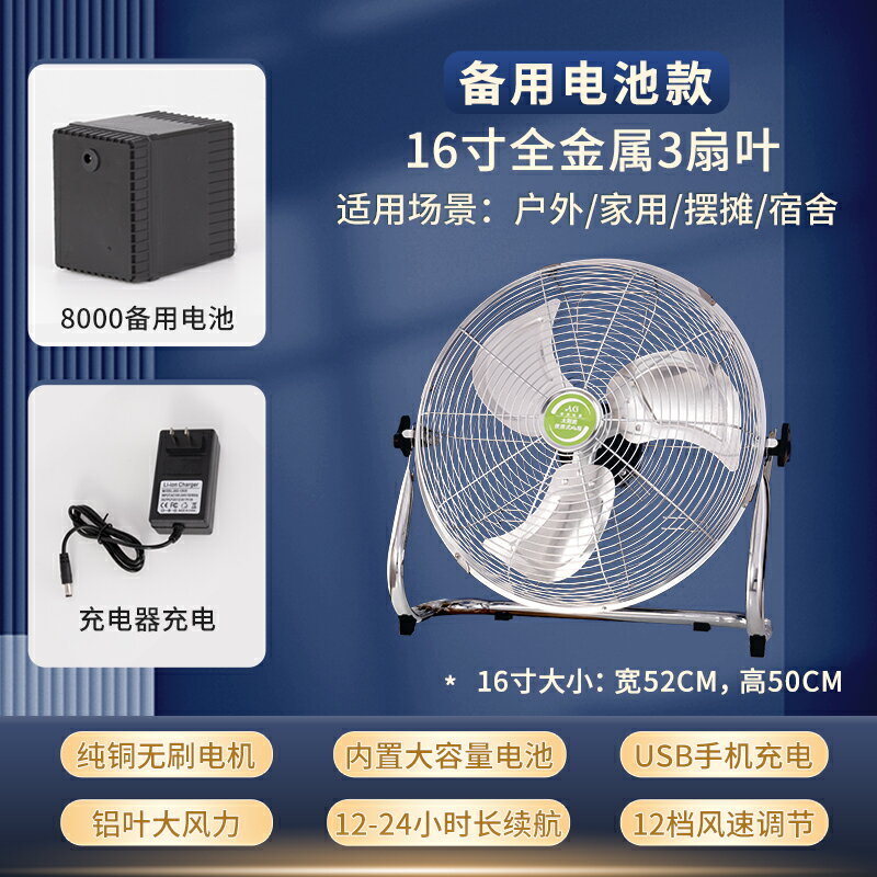 {可打統編 保固一年}可充電電風扇靜音戶外家用大風力12v便捷式擺攤太陽能無線趴地扇 0