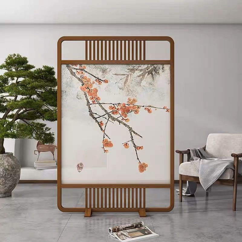 中式日式屏風隔斷裝飾墻玄關客廳臥室餐廳可移動古典梅花藝術座屏