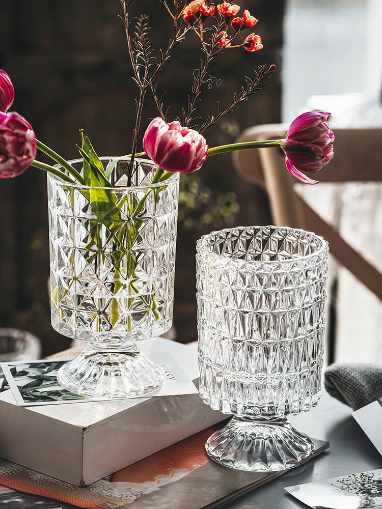 法式創意玻璃花瓶透明輕奢擺件歐式水養插花鮮花瓶餐桌客廳裝飾品