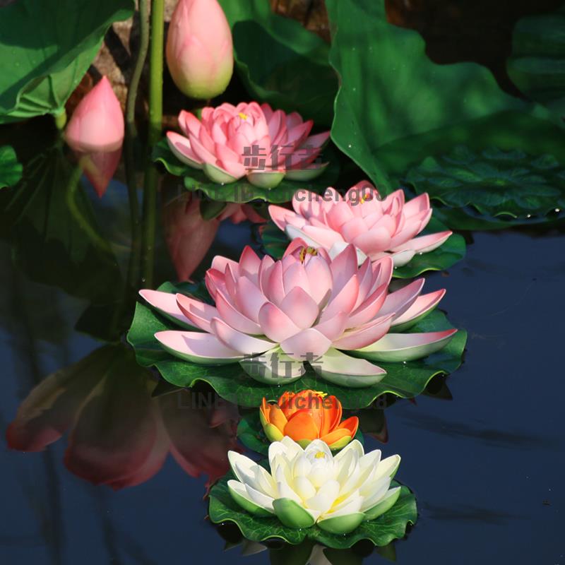 仿真花池塘漂浮水池水面造景魚缸裝飾睡蓮荷葉供佛模擬擺件【步行者戶外生活館】