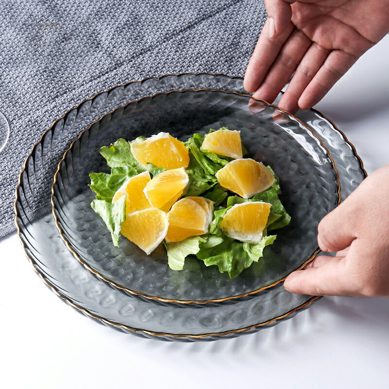 牛排盤水果盤客廳家用現代創意網紅北歐風格果盤水晶玻璃零食盤子