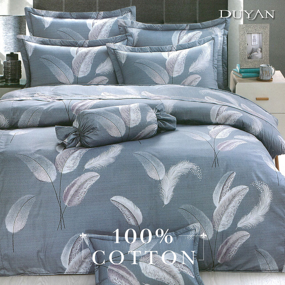 100%精梳棉六件式床罩組-沫羽翩翩 兩用被 枕套 床罩 台灣製 雙人 加大