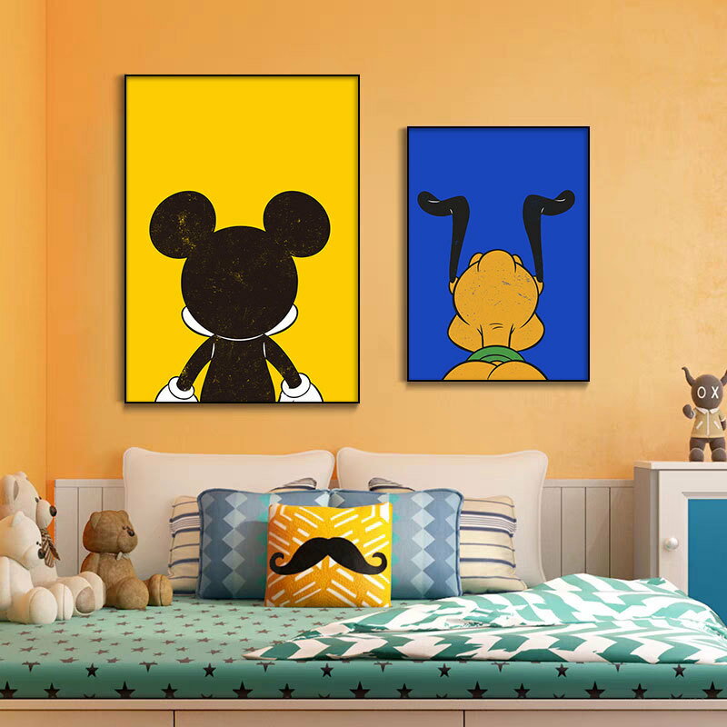 北歐風米老鼠潮牌卡通動漫臥室床頭柜擺畫兒童房創意小清新裝飾畫
