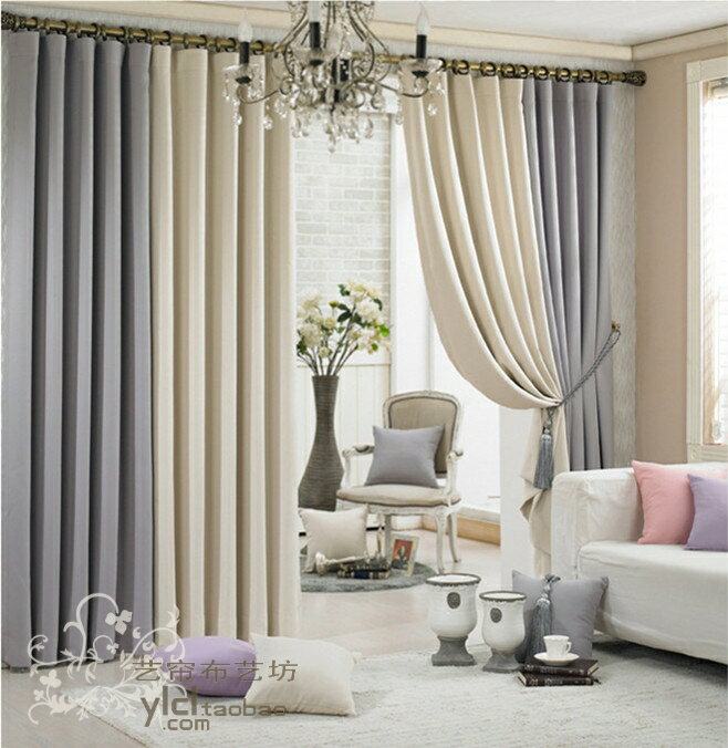 特價歐式成品窗簾環保加厚遮光窗簾臥室客廳窗簾 韓式風尚-灰+米