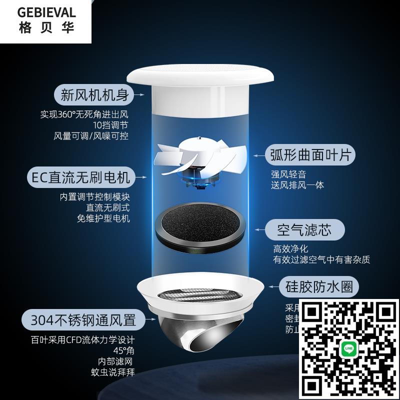 壁掛新風機穿墻一體壁掛家用新風系統雙向定時迴圈臥室換氣排氣扇