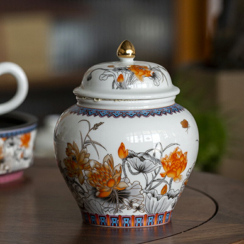 陶福氣 茶葉罐中式陶瓷功夫茶具配件輕奢儲物罐輕奢密封罐禮盒裝