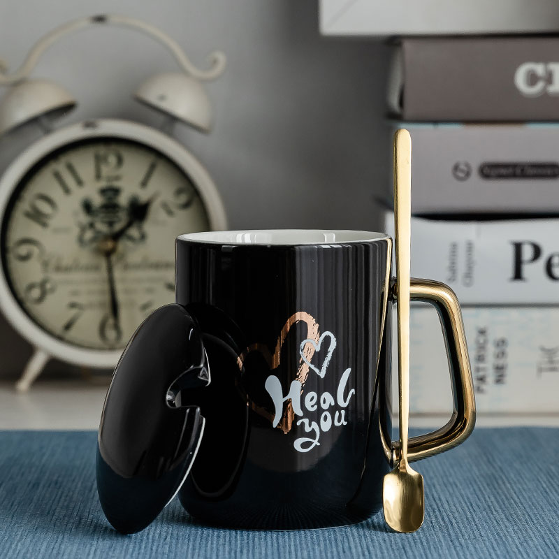 陶瓷馬克杯北歐咖啡杯創意杯子辦公室男女水杯早餐杯牛奶杯帶蓋勺