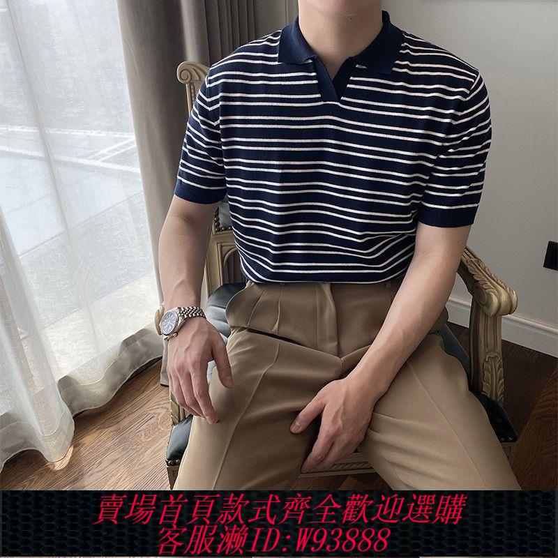 【買它！流行男裝】4CM夏季透氣款短袖半袖t恤條紋男士時尚新