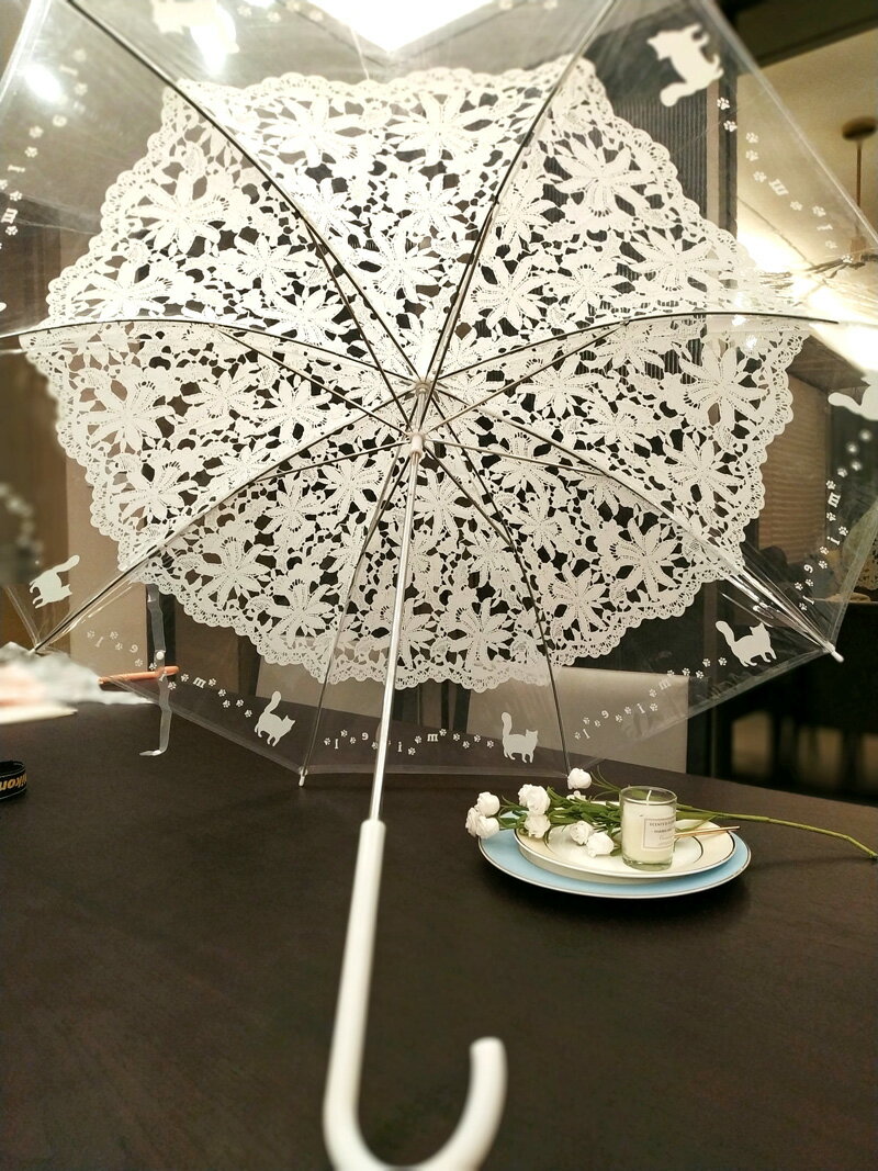 蕾絲傘公主洋傘lolita洛麗塔傘少女心白色透明雨傘晴雨兩用傘長柄