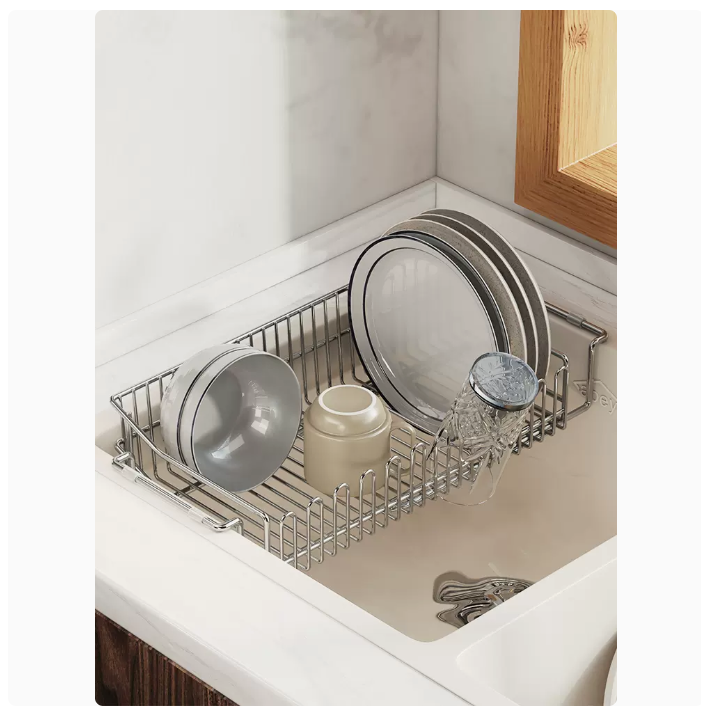 304不鏽鋼廚房水槽上方碗碟瀝水架過濾網洗碗池洗菜盆伸縮碗盤架