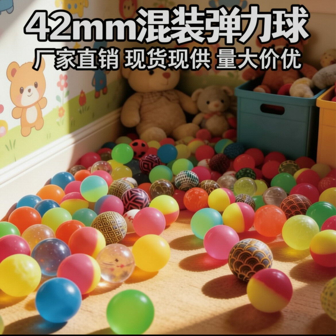 橡膠彈力球 42mm混裝彈力球實心橡膠球兒童玩具高回彈50個球