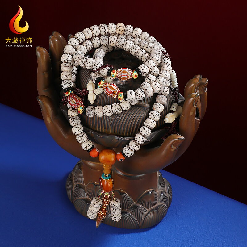 藏式星月菩提子念珠108顆手鏈尼泊爾琉璃隔珠佛珠手串情侶款念珠