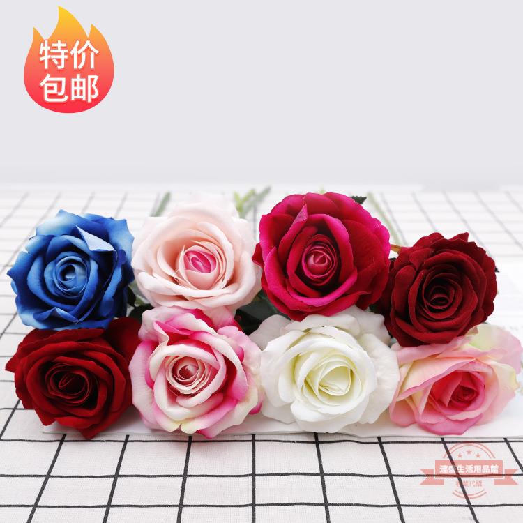 仿真絨布玫瑰客廳干花裝飾婚慶道具假相思玫瑰花塑料花