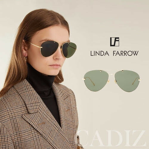 英國真品 Linda Farrow Gold-plated aviator sunglasses 飛行員綠色鍍金太陽眼鏡