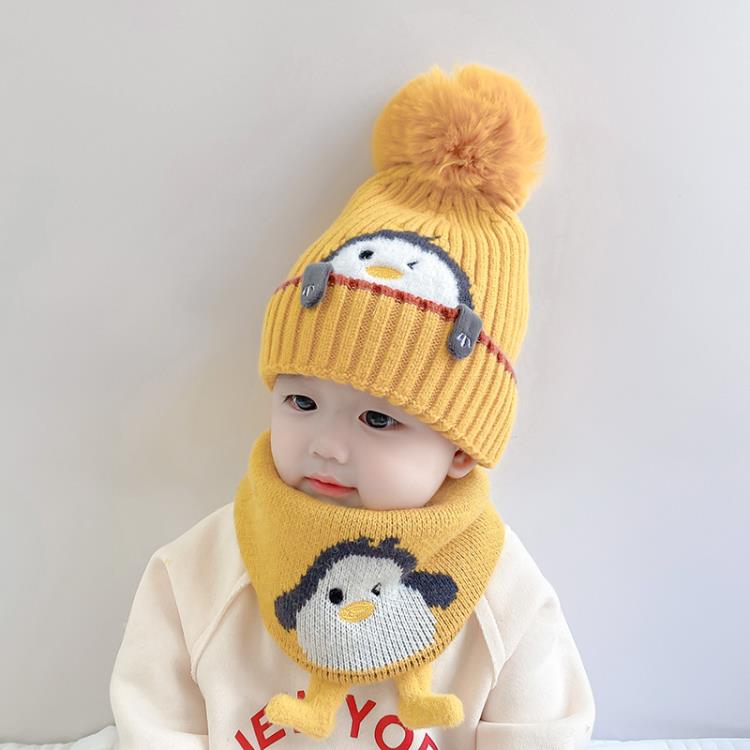 嬰兒帽 嬰兒帽子圍巾套裝秋冬季男童毛線帽1一周歲半3女寶寶加絨嬰幼兒童 快速出貨