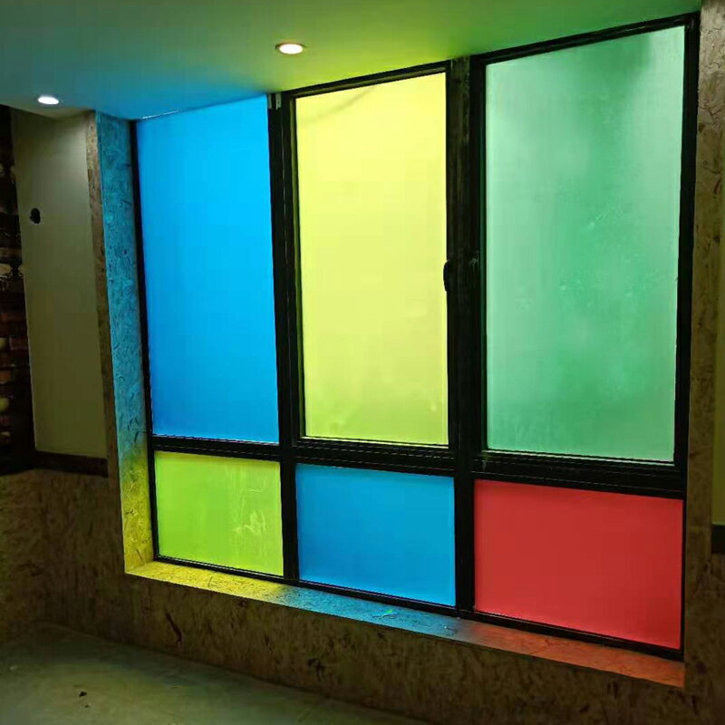 彩色玻璃貼膜 玻璃貼紙 彩色玻璃貼膜窗戶磨砂貼紙防曬遮光裝飾膜透光不透明紅黃藍綠黑紫『wl4825』