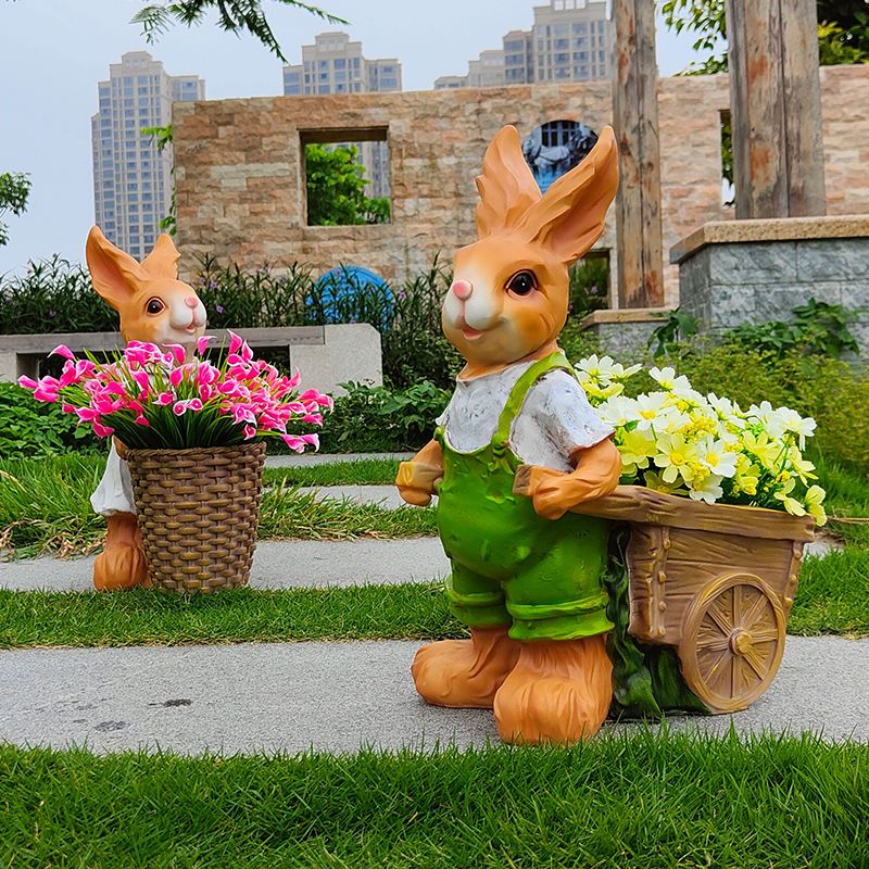卡通兔子擺件樹脂庭院花園戶外裝飾品花盆幼兒園園林景觀雕塑花缸