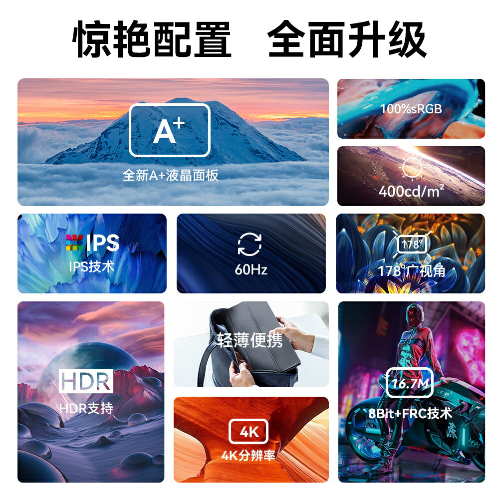 顯為便攜式顯示器4k筆記本電腦觸摸副屏switch手機外接擴充套件螢幕