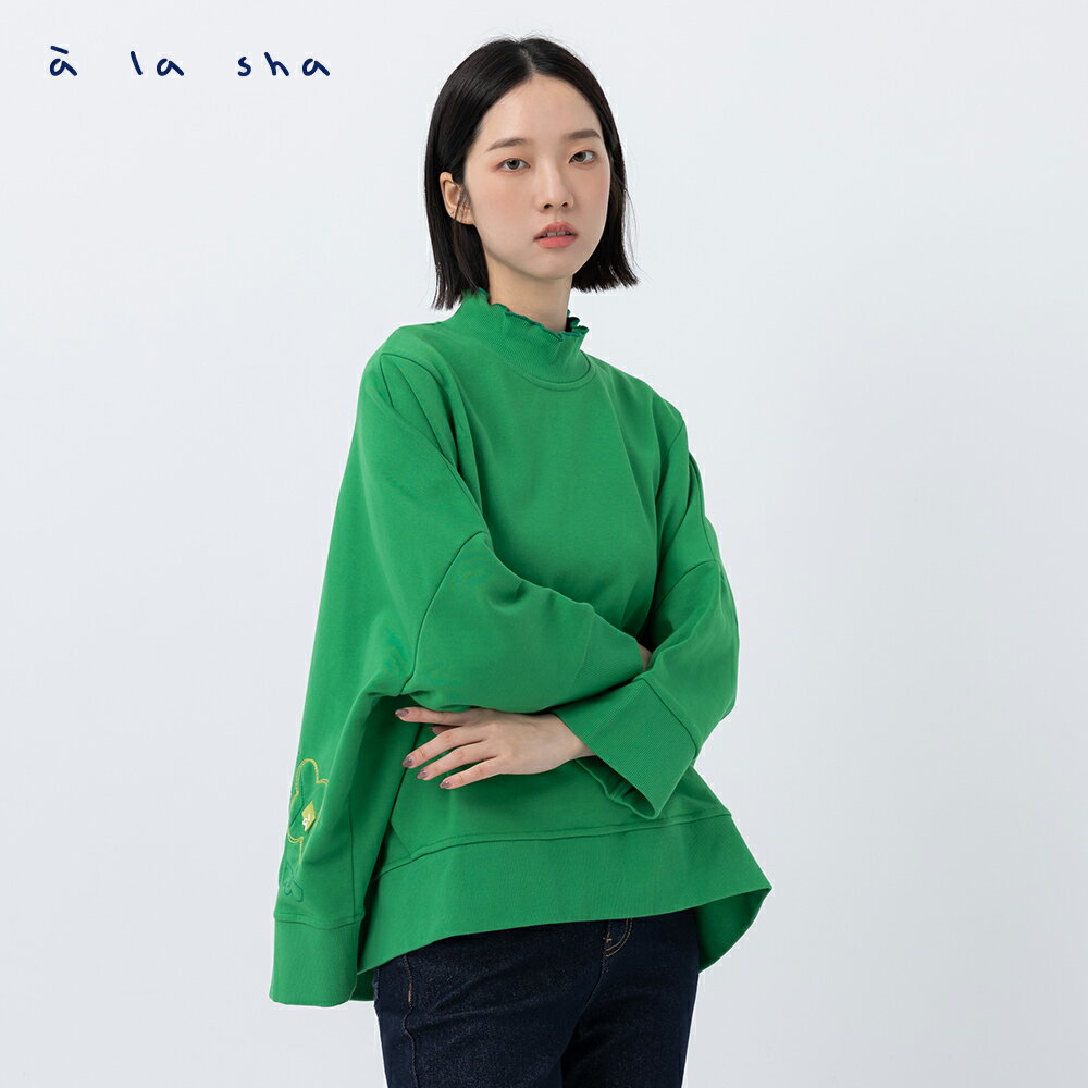 a la sha OVERSIZE跳色高領T