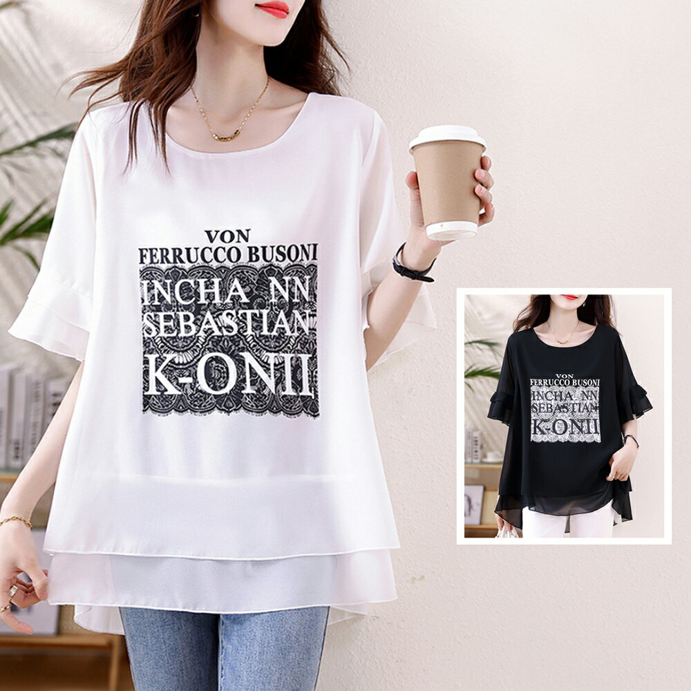 ＊ORead＊韓版印花雪紡上衣(2色L~5XL)