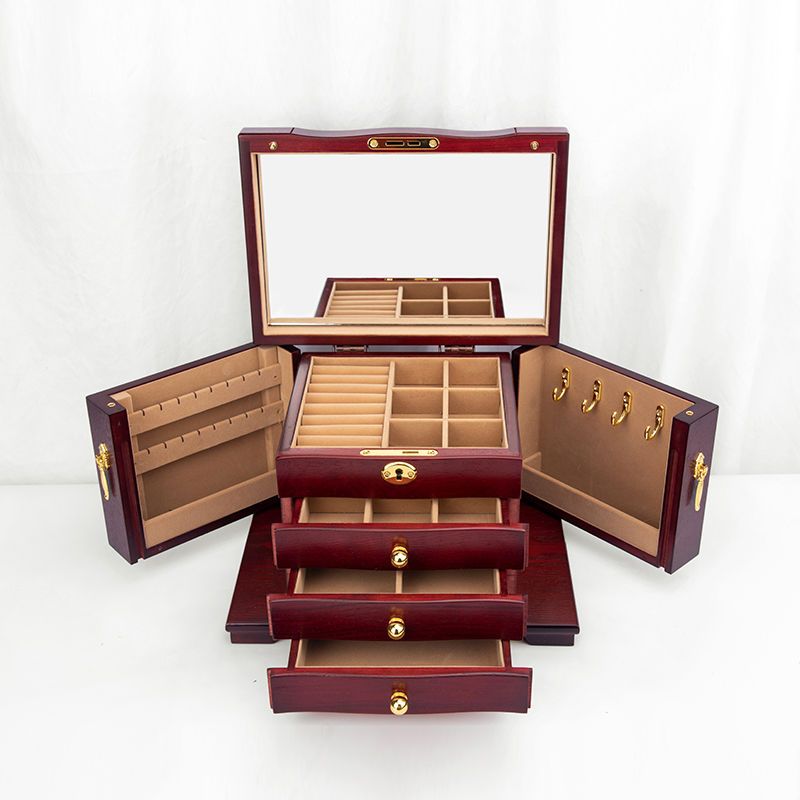 藝孟林帶鎖首飾盒實木質復古中式首飾盒收納盒帶鏡梳妝盒結婚禮物