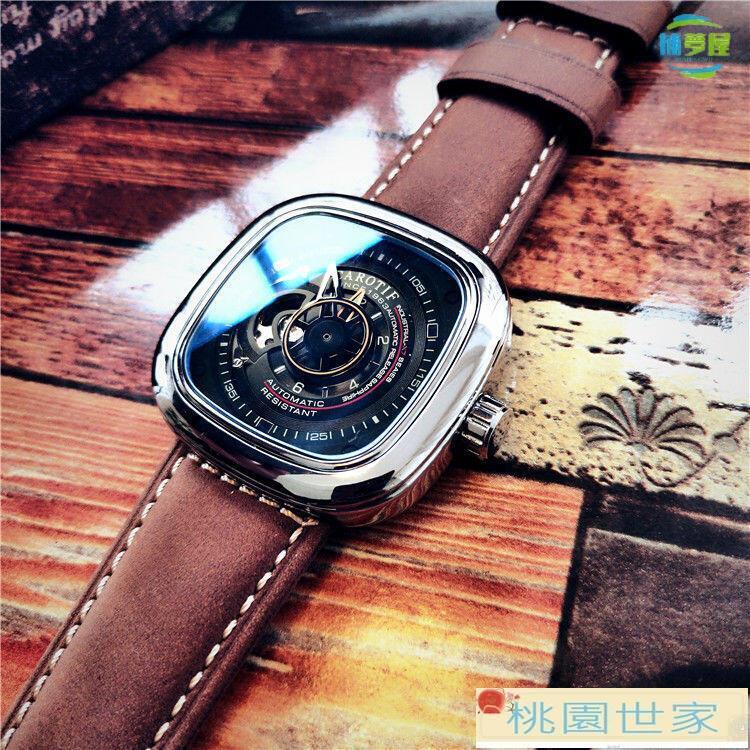 免運 機械錶 手錶 男錶【官方正品】卡羅蒂夫全自動機械表男士手錶方形鏤空皮帶商務男表 最低價 快速出貨