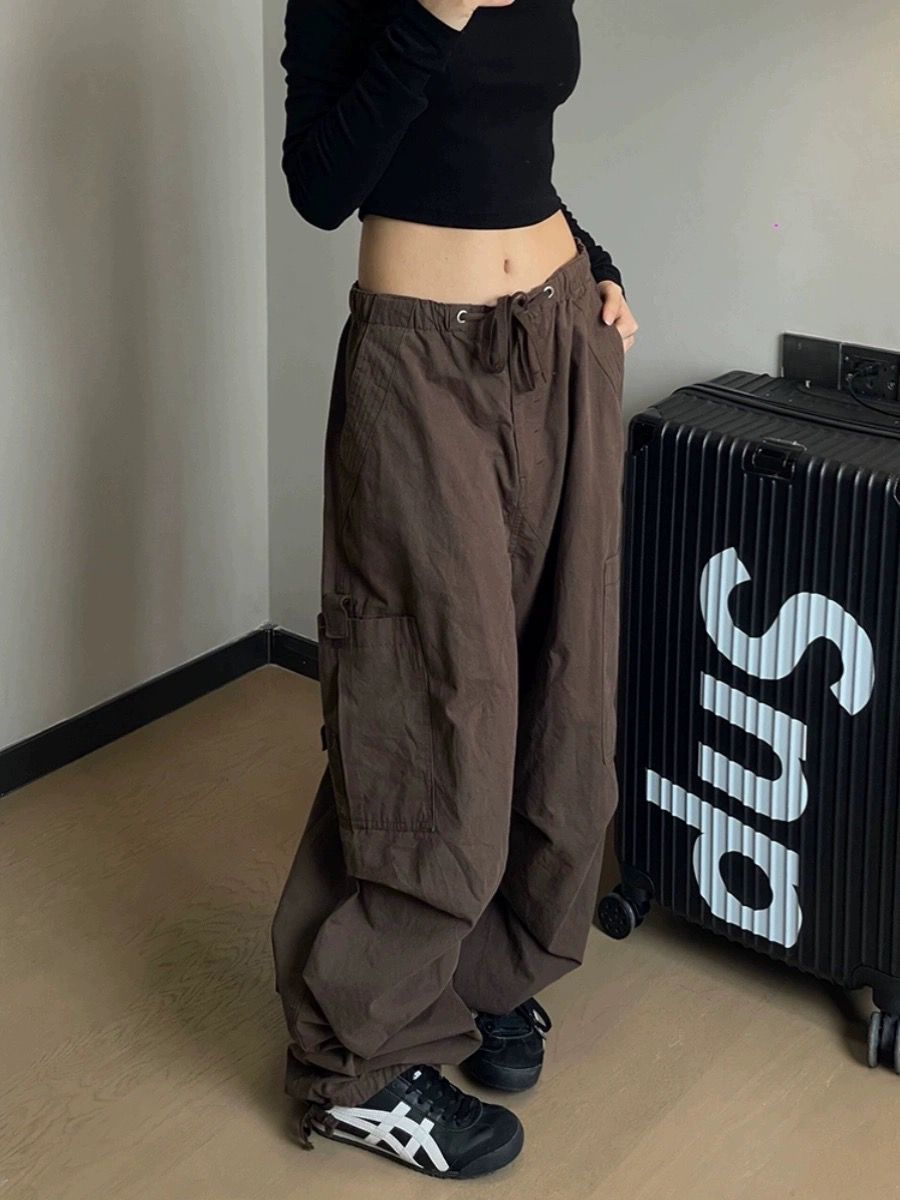 【錦綸材質】夏季薄款直筒機能防曬工裝褲2024vibe風美式降落傘工裝褲—貼心服飾