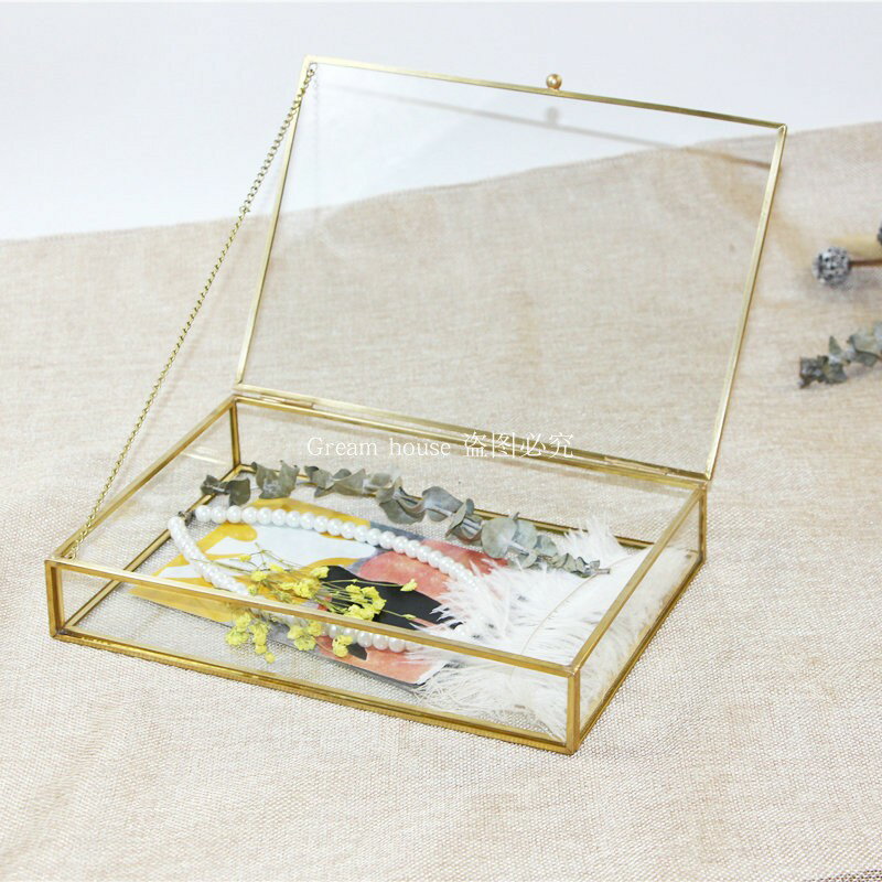 復古做舊設計展示玻璃盒長方形玻璃收納盒珠寶首飾盒陳列道具