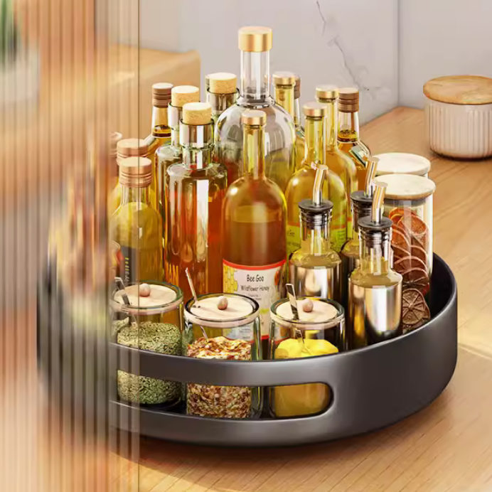 廚房可旋轉調料置物架 調味品轉角專用 油鹽醬醋圓形多功能收納盒架